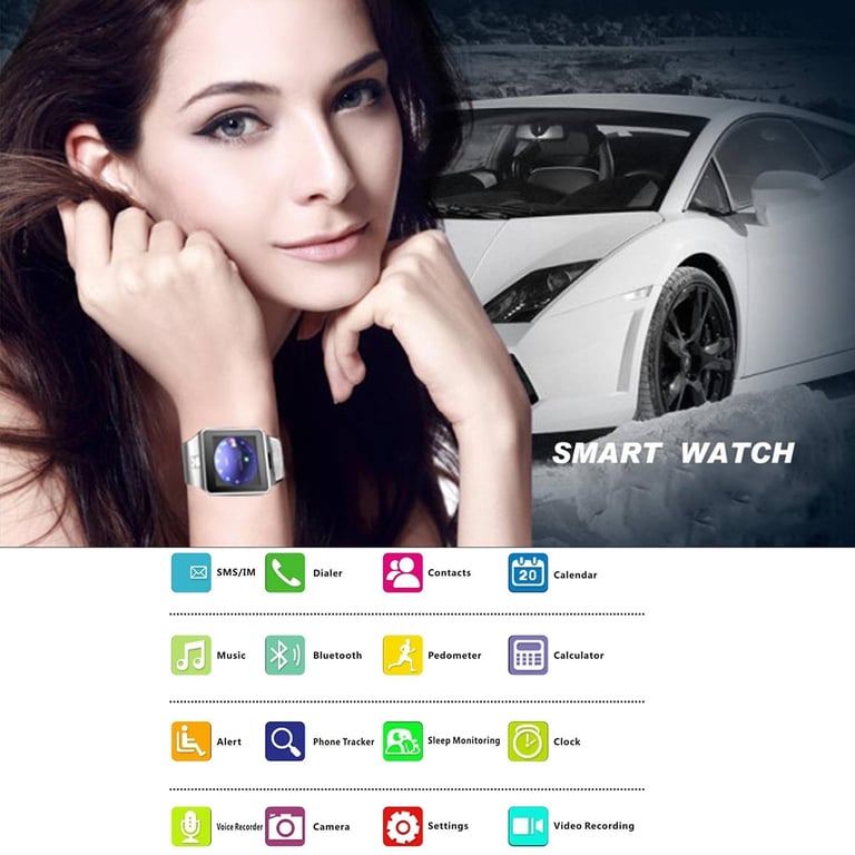 Montre Caméra Connectée Bluetooth 3.0 Tout Smartphone Écran LCD Tft 1.54' Argent YONIS