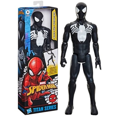 Figurina Spider-Man in costume nero 30 cm deluxe, Titan Series, giocattoli di supereroi per bambini, Marvel Spider-Man, dai 4 anni