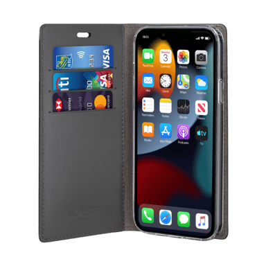 Diarycase 2.0 Guscio in vera pelle con supporto magnetico per Apple iPhone 13 Pro, nero notte