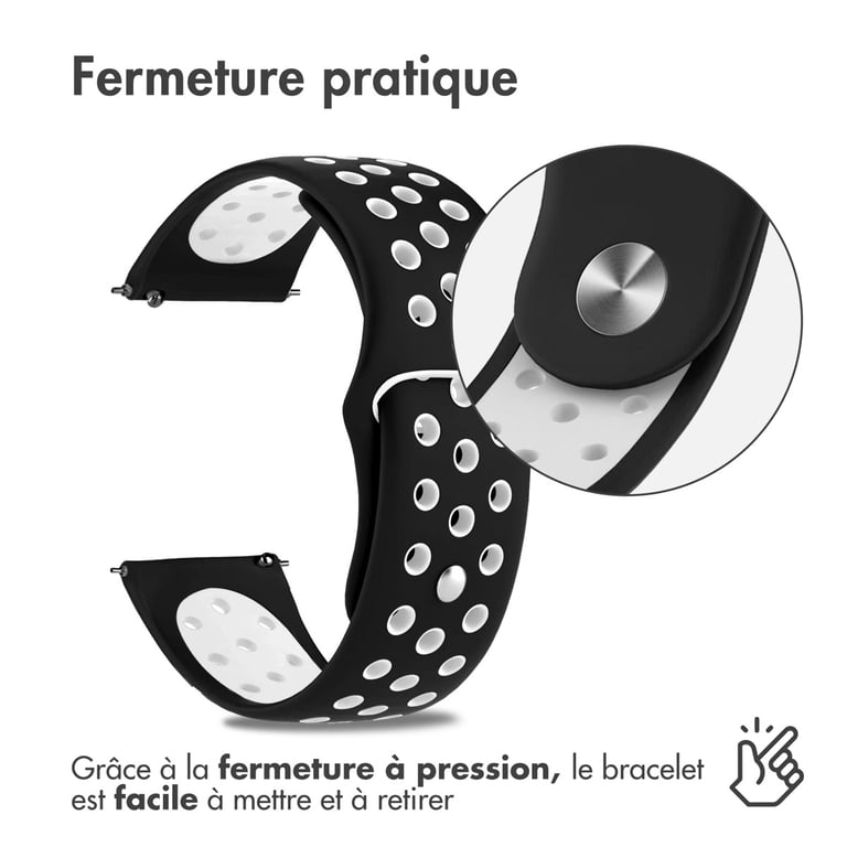 imoshion Bracelet sport en silicone - Connexion universelle 22 mm - Black & White - Neuf