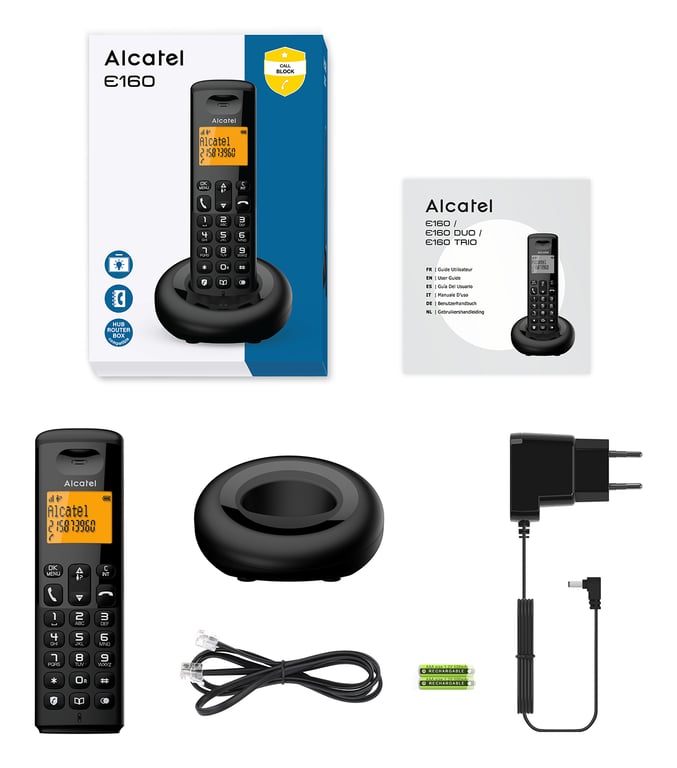 Téléphone Sans Fil Alcatel E160 Duo – Grand Écran Rétroéclairé, Blocage Appels Indésirables - vue 3