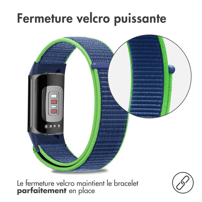 imoshion Bracelet en nylon pour Fitbit Charge 5 - Taille L - Blue & Green - Neuf