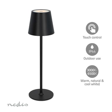 Nedis Lámpara de mesa con regulador táctil 1,8W 150lm 3000-6000K IPX4 Recargable Negro