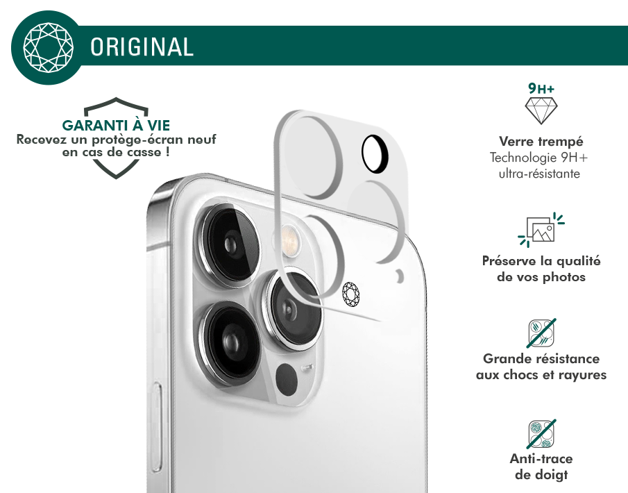 Protège Caméra iPhone 13 Pro Max Garanti à vie Force Glass - Force Glass