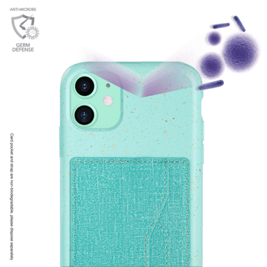 Coque antibactérienne Vegan bio en bandouliére pour Apple iPhone 11, Vert brumeux