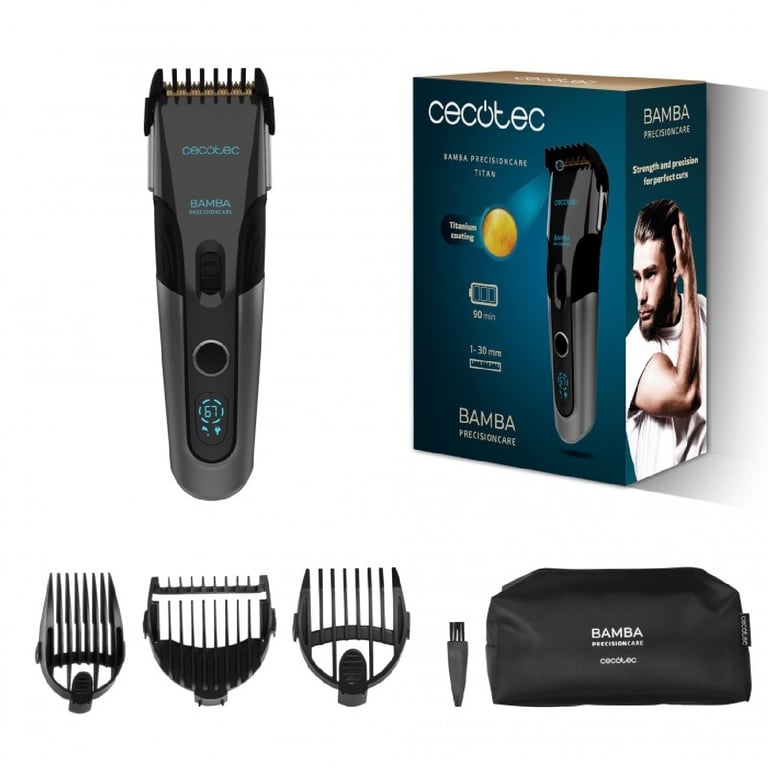 Cecotec Tondeuse Bamba PrecisionCare Titan: Lame avec Revêtement de Autonomie 90 mins
