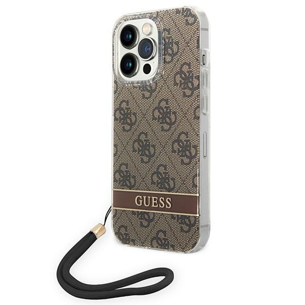 Guess 4G Print Cord - Coque pour iPhone 14 Pro Max (Marron) - 3666339093860