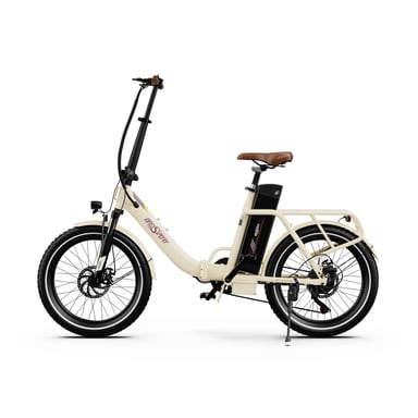 Vélo électrique ONESPORT OT16-2 - Cadre pliable en acier, moteur 250 W, batterie 48 V 17 Ah, pneus 20 pouces, freins à disque - blanc cassé