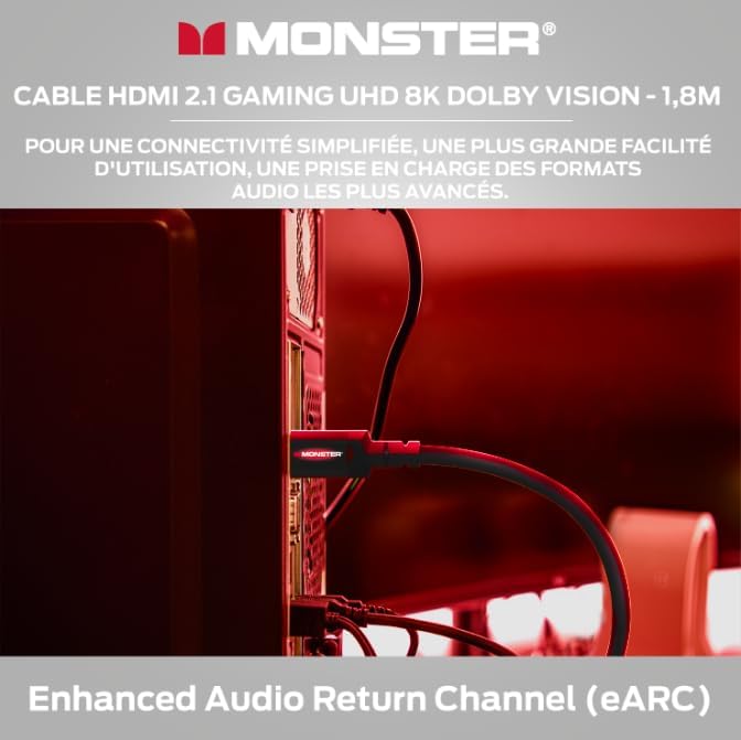 Câble HDMI Monster Résolution 8K Dolby Vision 48 GBPS Vitesse Éclair Homologué UL et CL3 Triple Blindage 1 8 Mètres Neuf - vue 2
