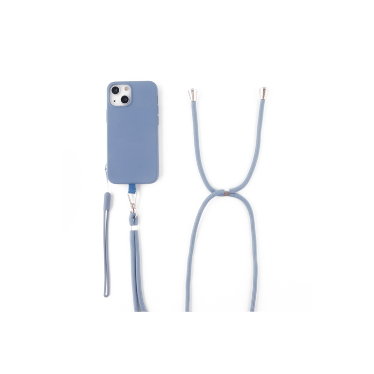 JAYM - Coque Silicone Bleu Gris pour Apple iPhone 14 Pro - Tour de Cou et Tour de Poignet inclus - intérieur 100% microfibre