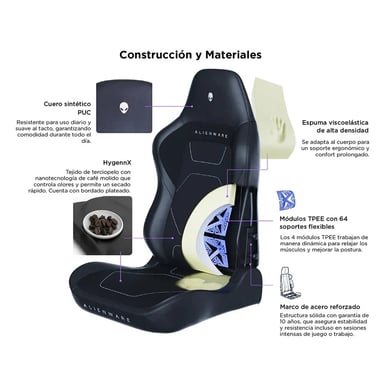 Sedia gaming Vertagear Alienware S3800 HygennX – Ergonomica, Supporto lombare ContourMax™, Seduta ventilata VertaAir™, Tessuto antibatterico