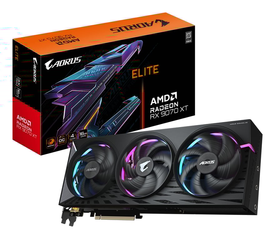 Carte graphique GIGABYTE AORUS Radeon RX 9070 XT ELITE - vue 1