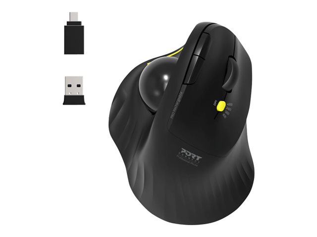 Port Connect Souris ergonomique avec boule directionnelle bluetooth sans  fil rechargeable USB-A / USB-C 2.4 Ghz Noir