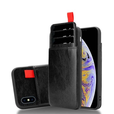 Coque pour Apple iPhone XS MAX en NOIR D'ÉBÈNE Housse de protection Étui en silicone TPU et revêtement en similicuir, avec compartiment et emplacements pour cartes amovibles