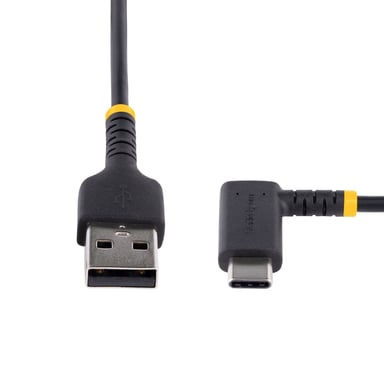 StarTech.com Cable de Carga USB-A a USB-C de 1m - Cable de Carga Rápida de Servicio Pesado USB Tipo C - Cable USB 2.0 - Cable USB Tipo C Acodado - Res