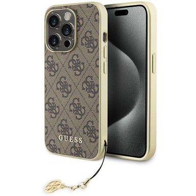 Custodia Guess per iPhone 15 Pro 6.1'' marrone Custodia rigida 4G Charms Collection