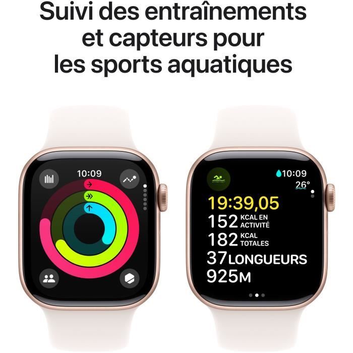 Apple Watch Series 10 (2024) GPS, Boitier Or Rose de 42mm avec bracelet Caoutchouc S/M, Blanc - Bon état