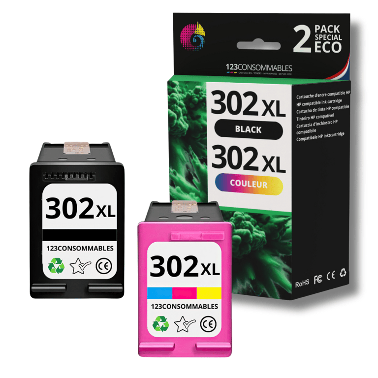 123CONSOMMABLES - 302XL - Pack 2 cartouches compatibles HP 302 XL - noir et couleurs - Neuf