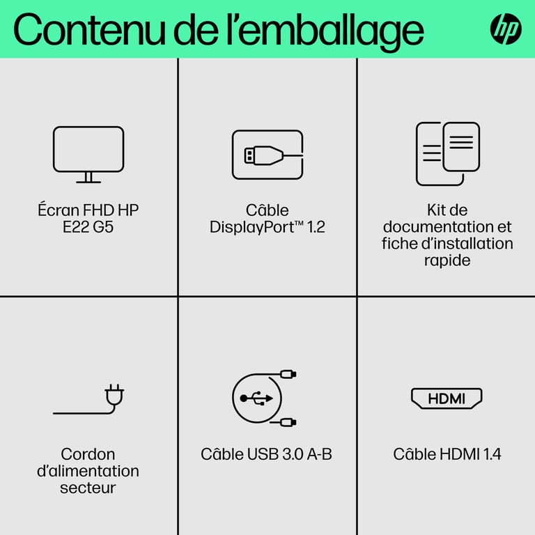 HP E22 G5 21.5 FHD75HzIPS5msHub USBHDMIDP - vue 3
