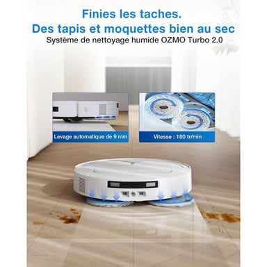 Robot aspirateur laveur ECOVACS DEEBOT T50 OMNI Gen3 Station OMNI 25 000 Pa lavage à l'eau chaude Blanc