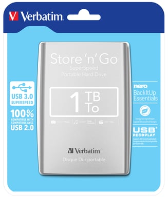 Verbatim Disque dur portable USB Store 'n' Go 3.0, 1 To, Argenté