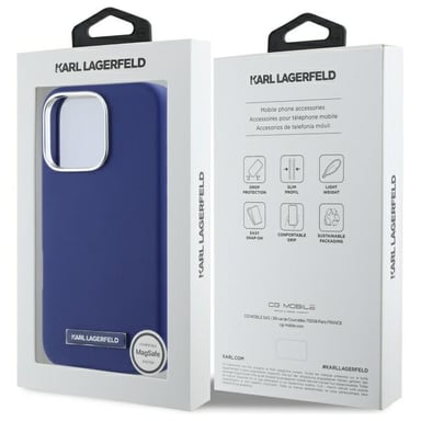 Custodia Karl Lagerfeld per iPhone 16 Pro Max 6,9'' blu Custodia rigida FW Metal Plate MagSafe