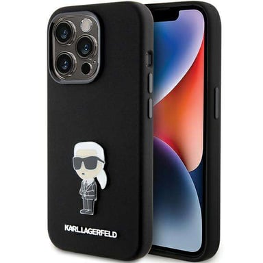 Custodia Karl Lagerfeld per iPhone 15 Pro 6,1'' nero Silicone Ikonik Metal Pin