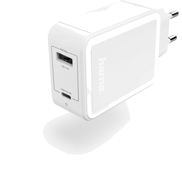 Chargeur, USB-C, Power Delivery (PD)/Qualcomm® + USB-A, 42 W, blanc