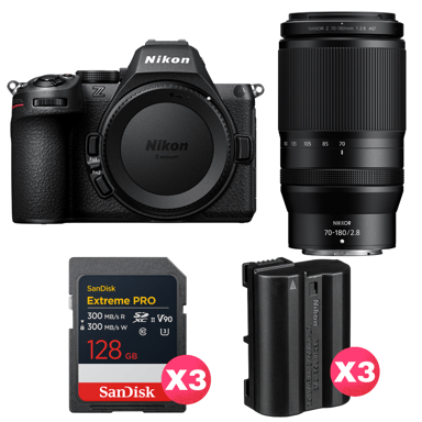 Cámara híbrida Nikon Z5 II + 70-180mm f/2.8 + 3 SanDisk 128GB Extreme PRO UHS-II + 3 Nikon EN-EL15c + Ebook ''20 consejos para fotos que impactan''