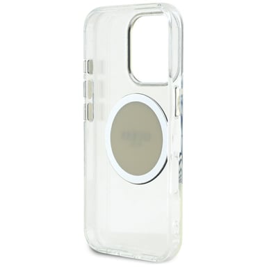 Étui Guess IML Metal Colored Circle Classic Logo MagSafe pour iPhone 16 Pro Max gris