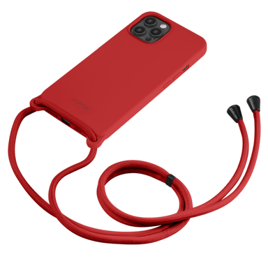 Custodia a tracolla in morbido silicone gel per Apple iPhone 12 Pro Max, rosso fuoco