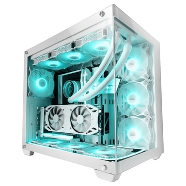 Mars Gaming MCV4 Blanco, Torre Gaming Custom XXL E-ATX, Ventana Cristal Templado Lateral y Frontal Sin Marco, Estructura Modular Doble Cámara