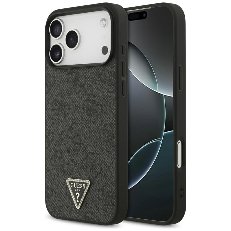 Guess Coque Leather 4G Triangle Strass MagSafe pour iPhone 17 Pro Max