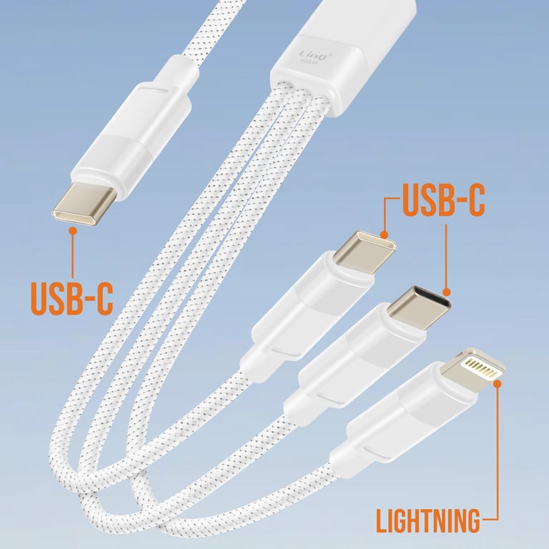 Câble USB C vers Lightning + 2 USB C Charge Rapide Longueur 1.2m Neuf - vue 3