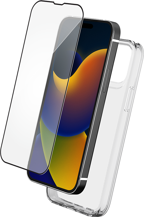 Pack iPhone 15 Plus Accessoires Coque Transparente + Verre trempé +  SmartFrame™ Bigben