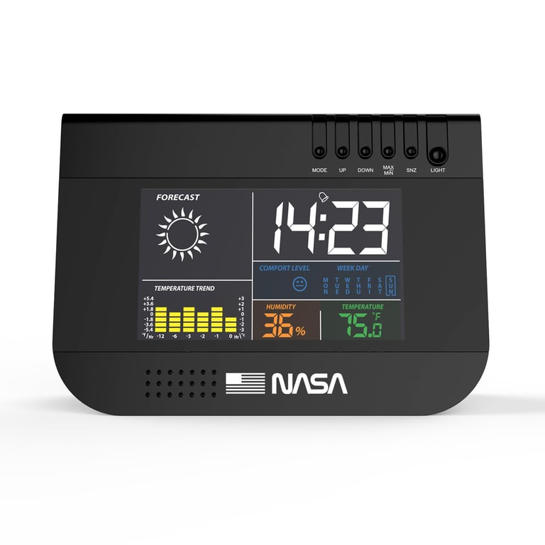 Nasa Ws100 - Station Météo, Ecran LCD 3,3, Piles Aa, Fonctions Calendrier/Horloge/Alarme - Noir