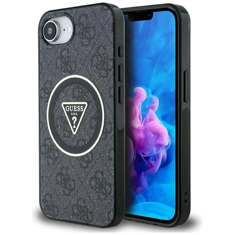 Guess Étui IML Metal Glitter 4G Circle Triangle MagSafe pour iPhone 16e