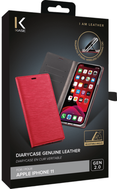 Diarycase 2.0 Coque clapet en cuir véritable avec support aimanté pour Apple iPhone 11, Rouge Bordeaux