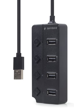 Gembird USB 2.0 powered 4-port hub with switches black USB 2.0 Type-A Noir
