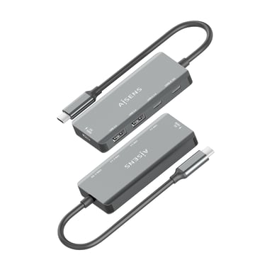 AISENS Hub USB 3.1 USB-C, USB-C/M-1xUSB-C PD 100W+1xUSB-C USB3.0/H+1xUSB-C USB2.0/H+2xUSB-A USB2.0/H, Gris, 15cm