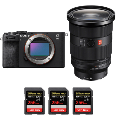 Cámara híbrida Sony A7C II Noir + FE 24-70mm f/2.8 GM II + 3 SanDisk 256GB Extreme PRO UHS-II + Ebook ''20 consejos para fotos que impactan''