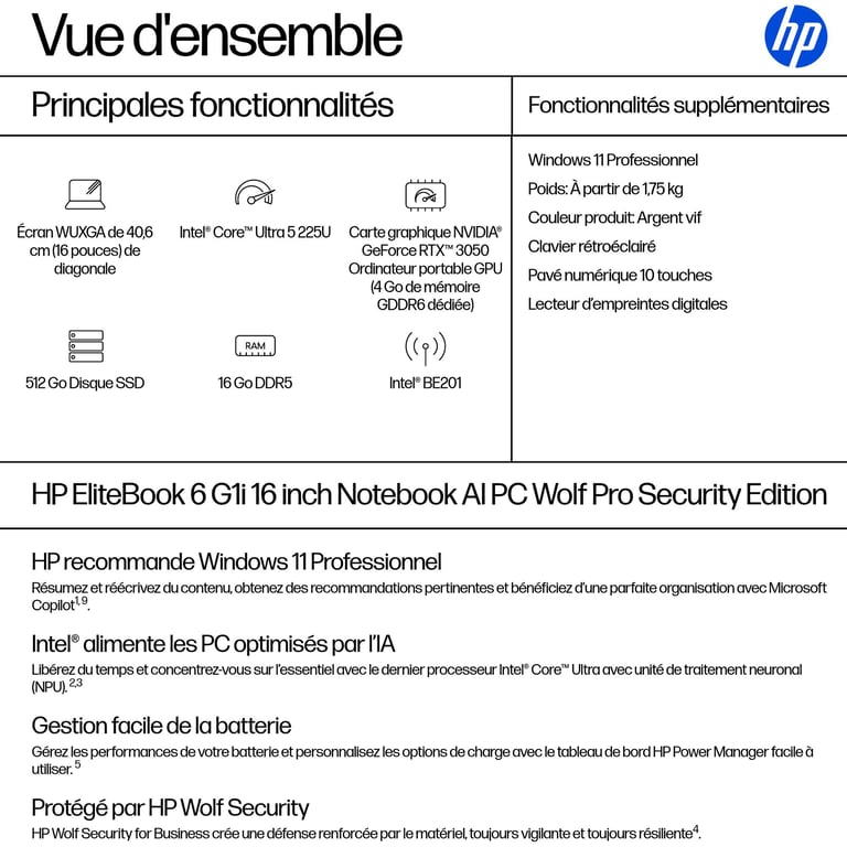 HP AD4E2ET laptop Intel Core Ultra 5 40 6 cm 16 WUXGA DDR5 SDRAM Wi Fi 7 802.11be Neuf - vue 2