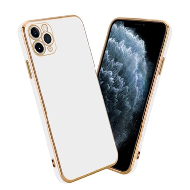 Coque pour Apple iPhone 13 PRO en Glossy Blanc - Or Housse de protection Étui en silicone TPU flexible et avec protection pour appareil photo