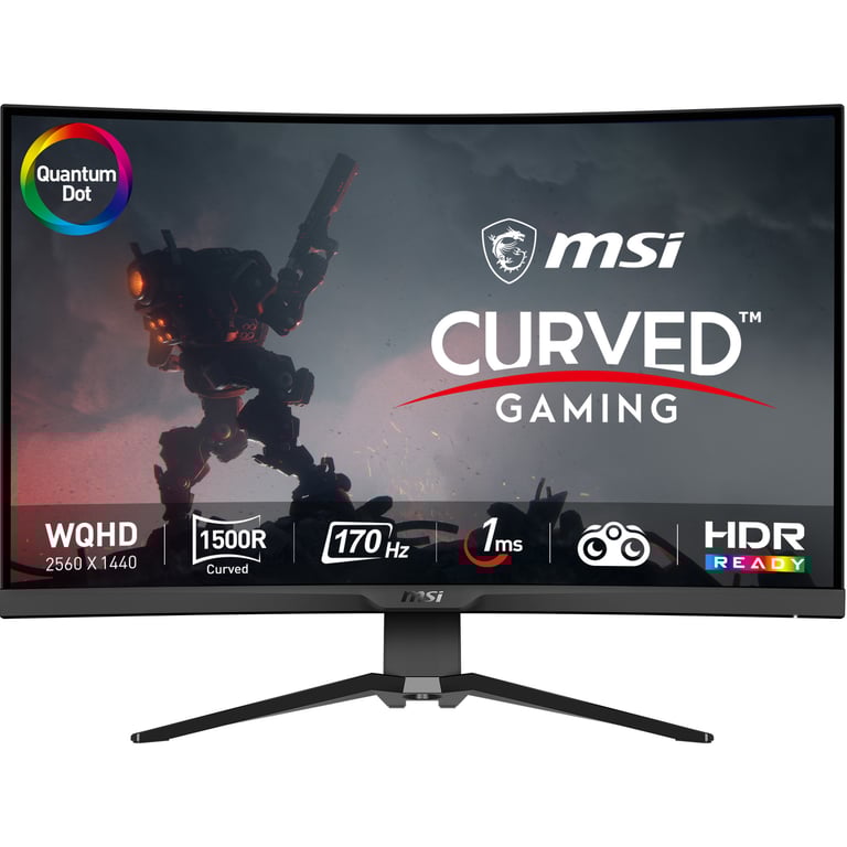MSI MAG 325CQRF QD Écran Gaming Incurvé 31.5" WQHD Dalle Rapid VA 2560x1440 16:9 170Hz / 1ms FreeSync Premium HDR Ready Pied Réglable HDMI 2.0b DisplayPort 1. USB Type C USB 2.0 - vue 2