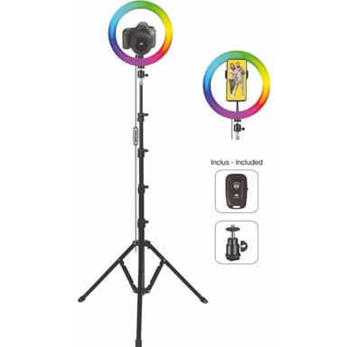 Treppiede foto e video Movin Photo Pack Vlogger RGB XL con Anello LED da 26cm e 18 colori di luce