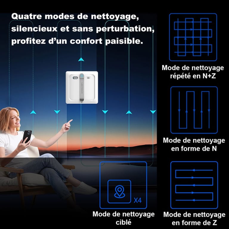 Robot Lave Vitres LIECTROUX S9 9000 Pa Doubles Brosses Rotatives App & Télécommande - vue 3