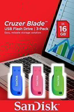 SanDisk Cruzer Blade 16GB lecteur USB flash 16 Go USB Type-A 2.0 Bleu, Vert, Rose