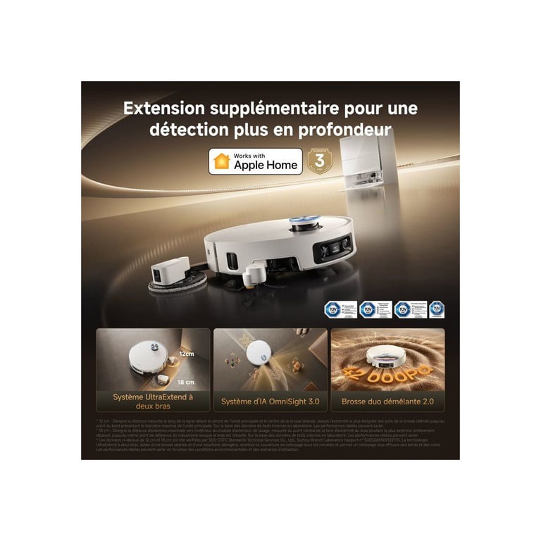 Aspirateur robot laveur DREAME X60 Ultra Complete Autonomie longue 42 000 Pa - vue 5