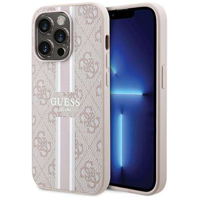 Custodia Guess per iPhone 15 Pro 6.1'' rosa Custodia rigida 4G a strisce stampate MagSafe