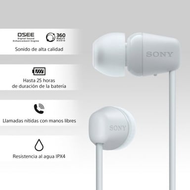 Sony WI-C100 Auriculares Inalámbrico Dentro de oído Llamadas/Música Bluetooth Blanco